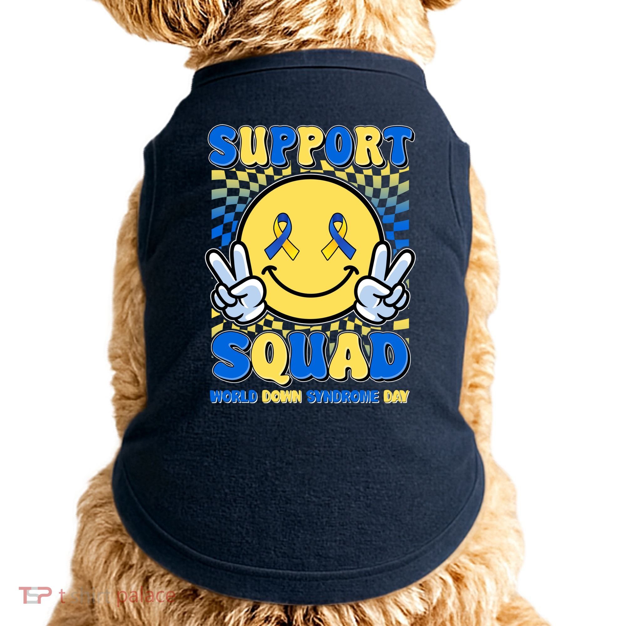 Support Squad World Down Syndrome Day Retro Smiley Emoji Doggie Tank