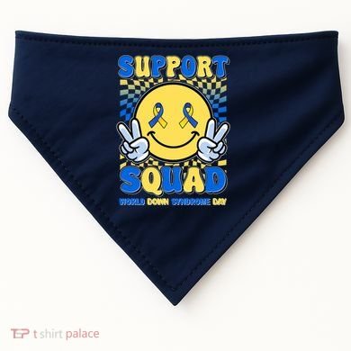 Support Squad World Down Syndrome Day Retro Smiley Emoji USA-Made Doggie Bandana