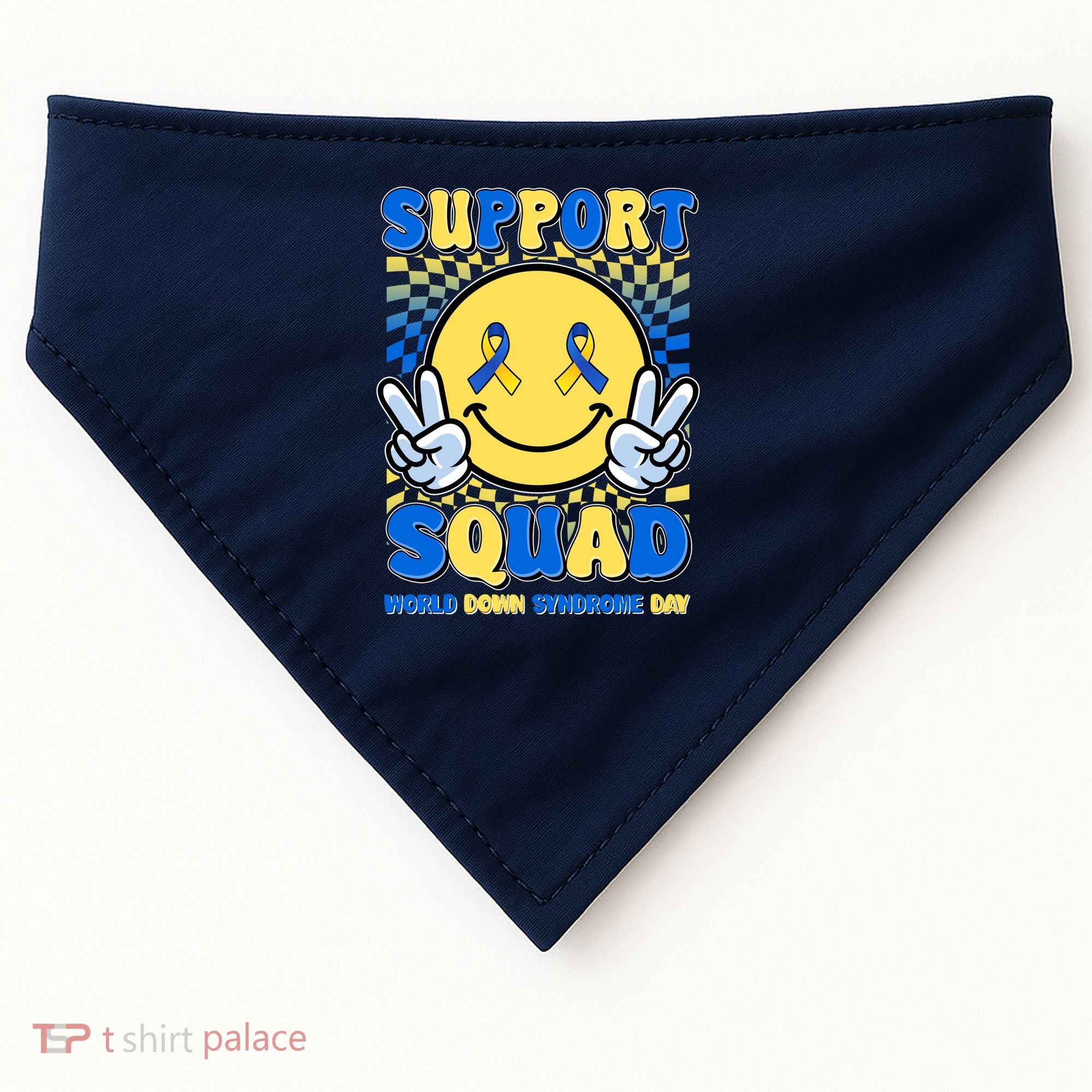 Support Squad World Down Syndrome Day Retro Smiley Emoji USA-Made Doggie Bandana