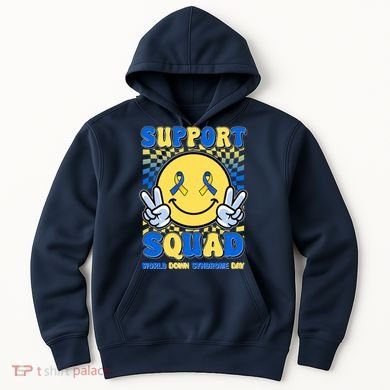 Support Squad World Down Syndrome Day Retro Smiley Emoji Hoodie