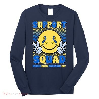Support Squad World Down Syndrome Day Retro Smiley Emoji Long Sleeve Shirt