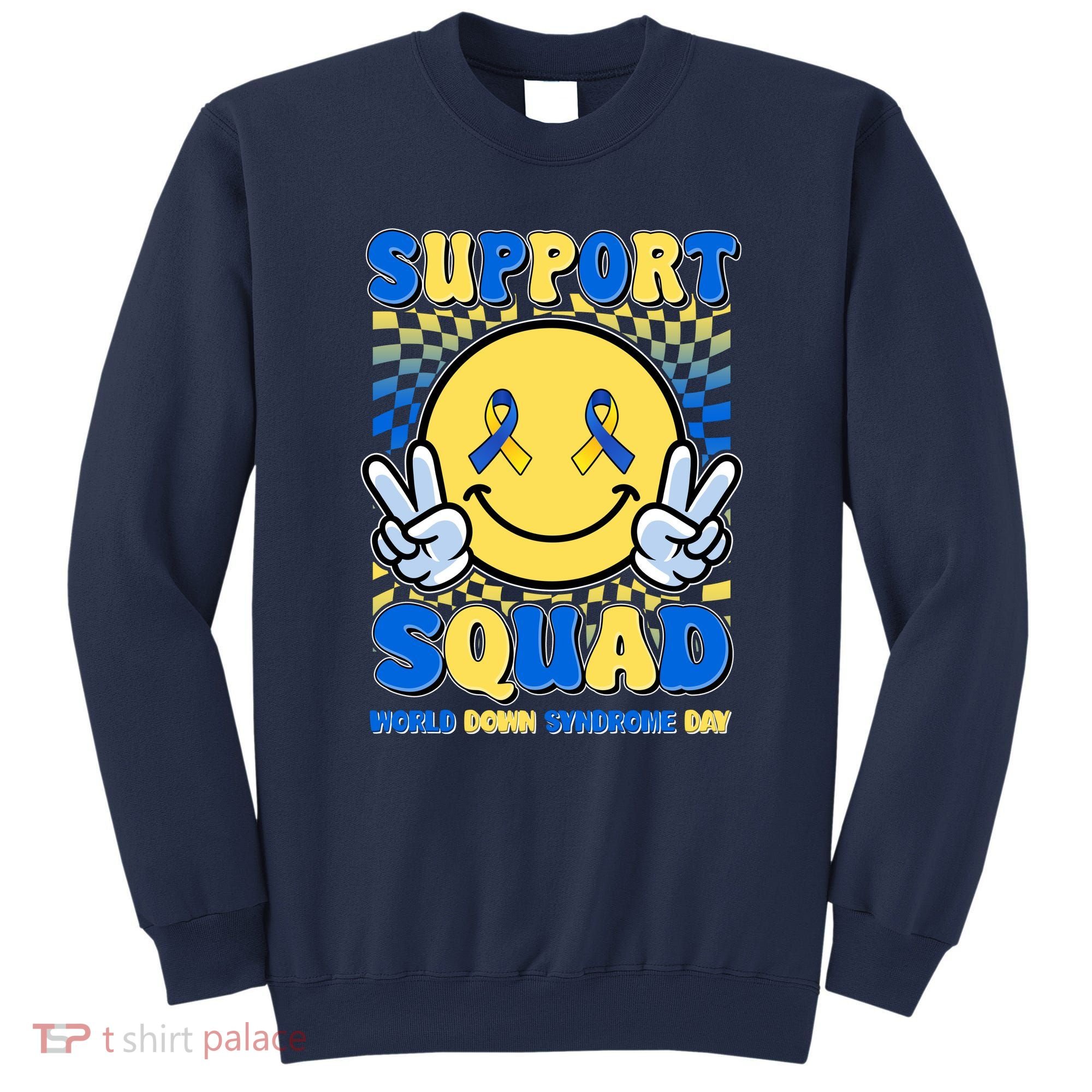 Support Squad World Down Syndrome Day Retro Smiley Emoji Sweatshirt