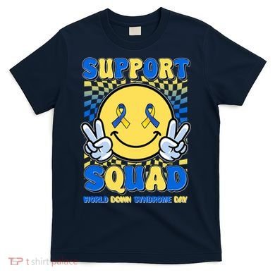 Support Squad World Down Syndrome Day Retro Smiley Emoji T-Shirt