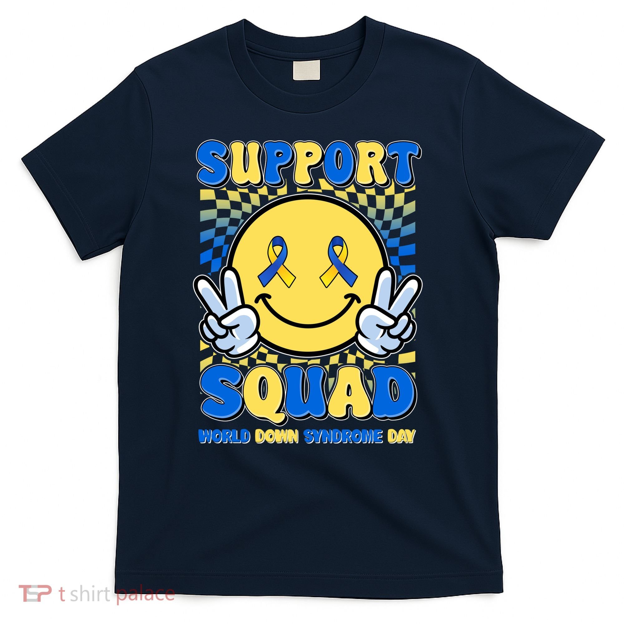 Support Squad World Down Syndrome Day Retro Smiley Emoji T-Shirt