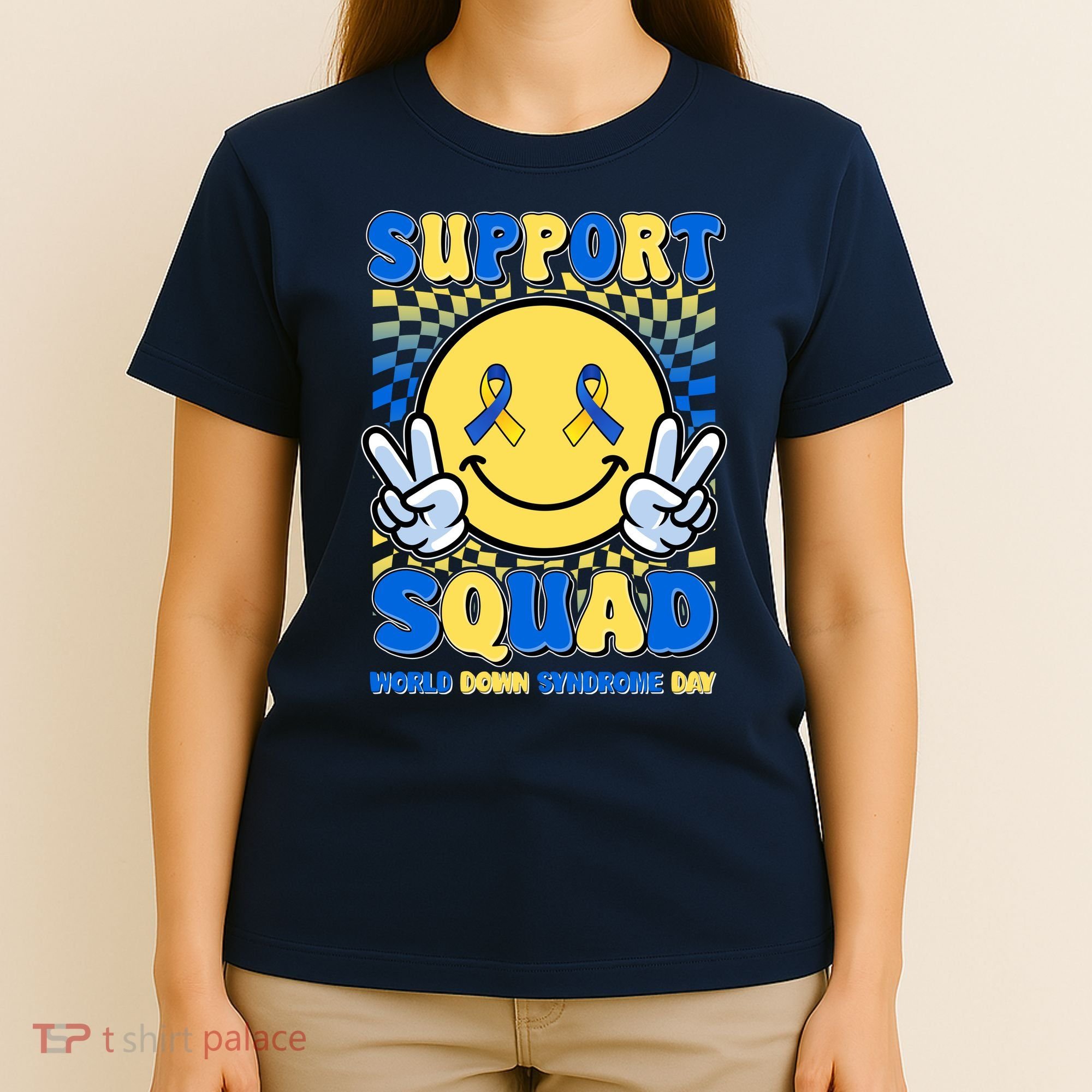 Support Squad World Down Syndrome Day Retro Smiley Emoji T-Shirt