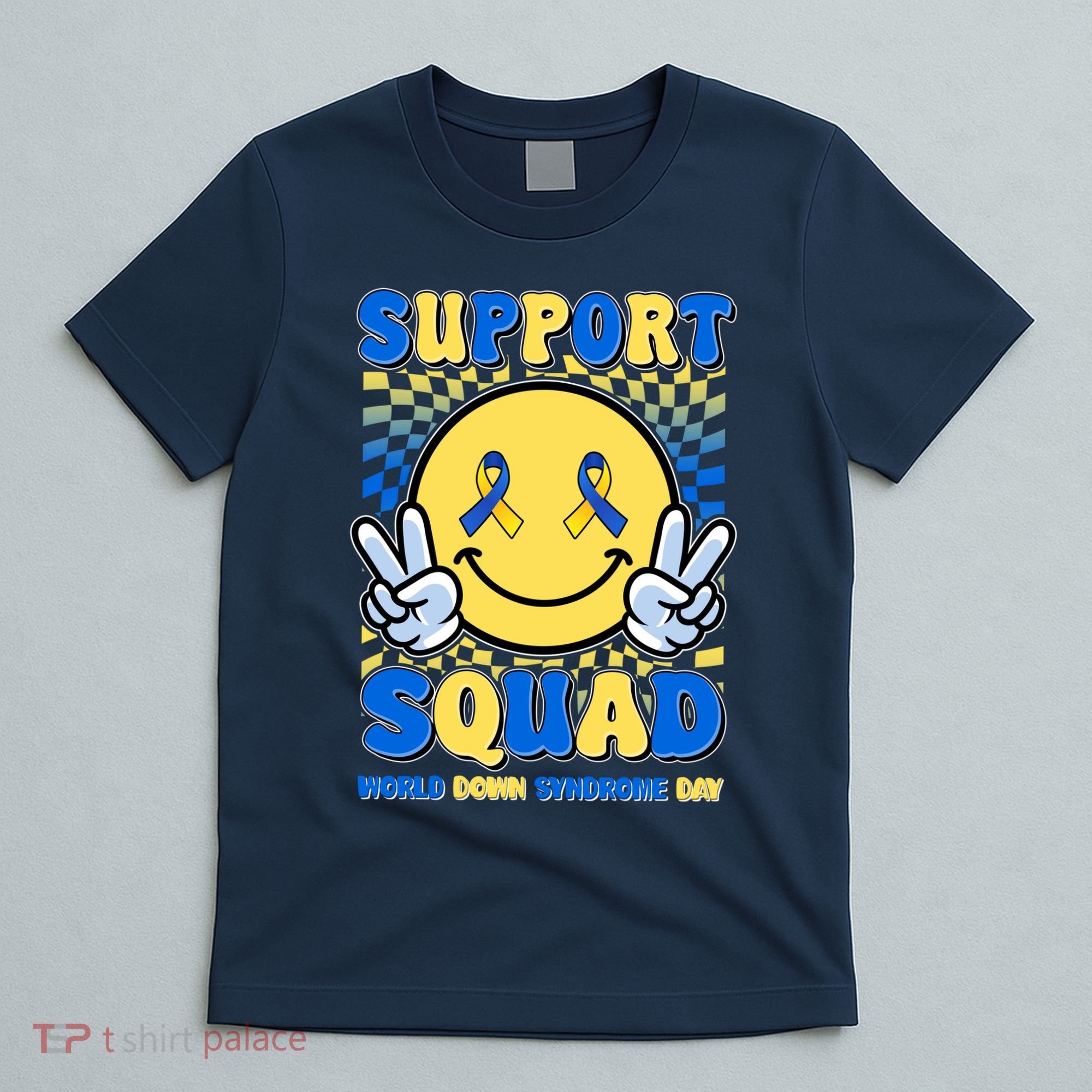 Support Squad World Down Syndrome Day Retro Smiley Emoji T-Shirt