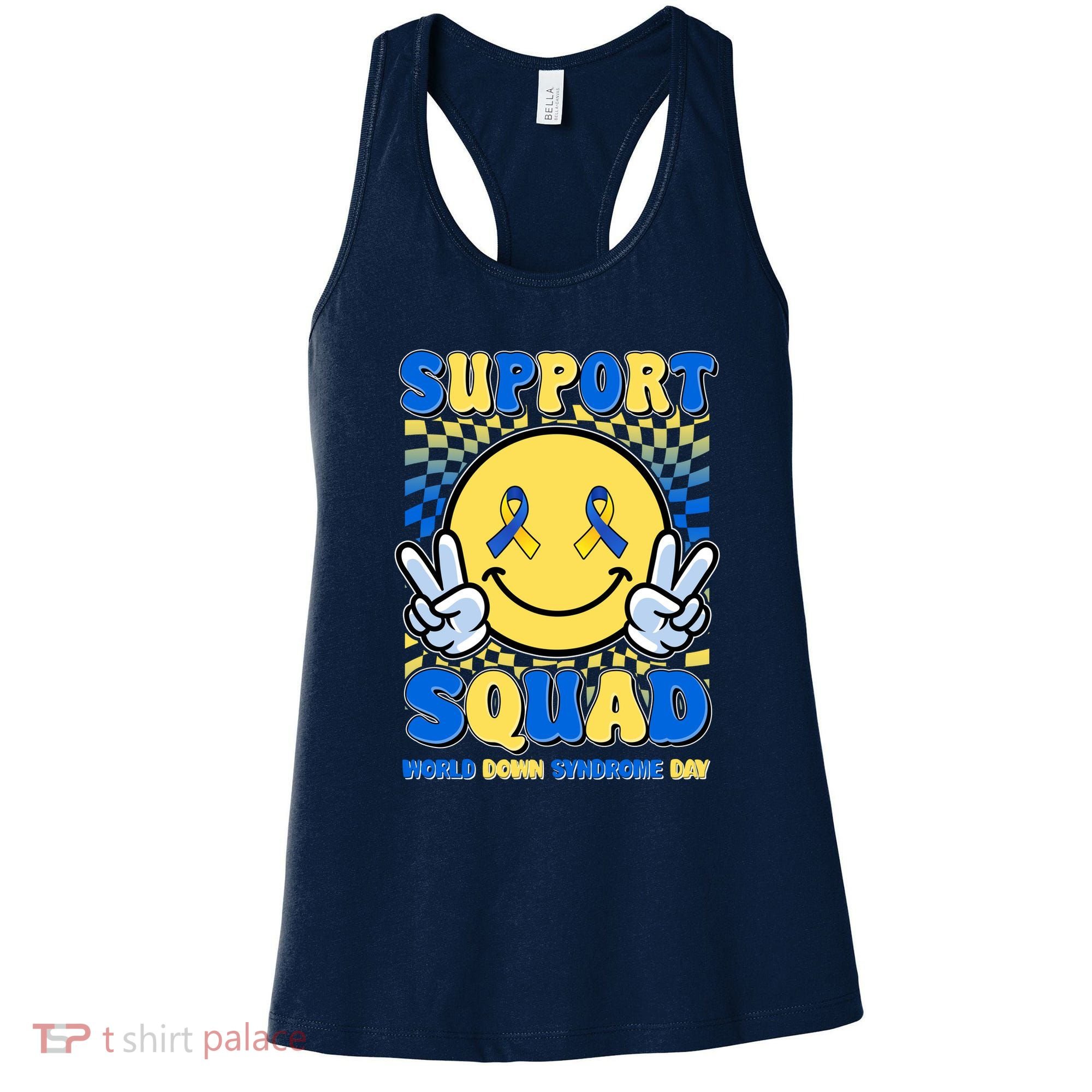 Support Squad World Down Syndrome Day Retro Smiley Emoji Women's Tank Top
