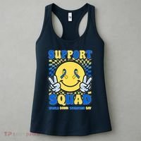 Support Squad World Down Syndrome Day Retro Smiley Emoji Women's Tank Top thumb 3