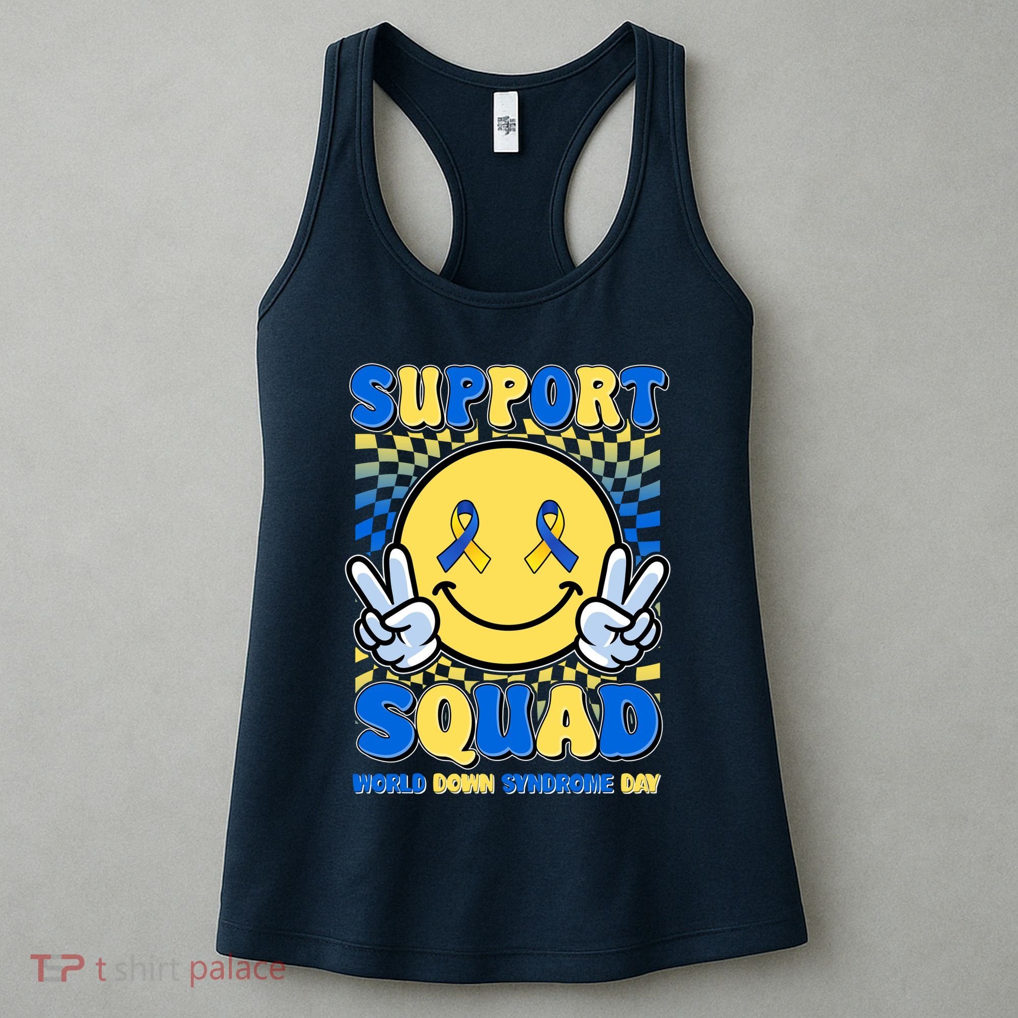 Support Squad World Down Syndrome Day Retro Smiley Emoji Women's Tank Top