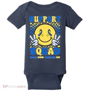 Support Squad World Down Syndrome Day Retro Smiley Emoji Baby Bodysuit