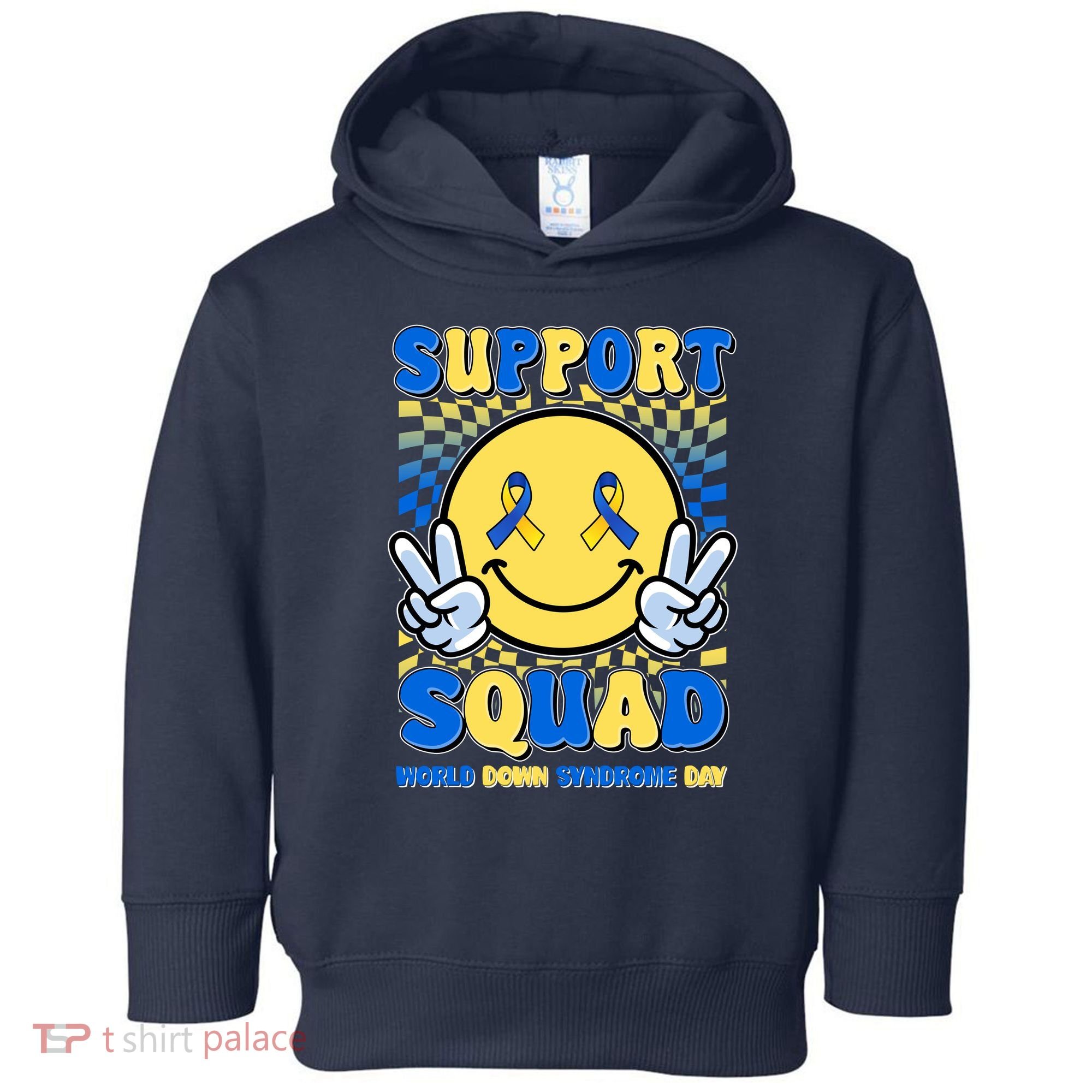 Support Squad World Down Syndrome Day Retro Smiley Emoji Toddler Hoodie