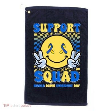 Support Squad World Down Syndrome Day Retro Smiley Emoji Golf Towel