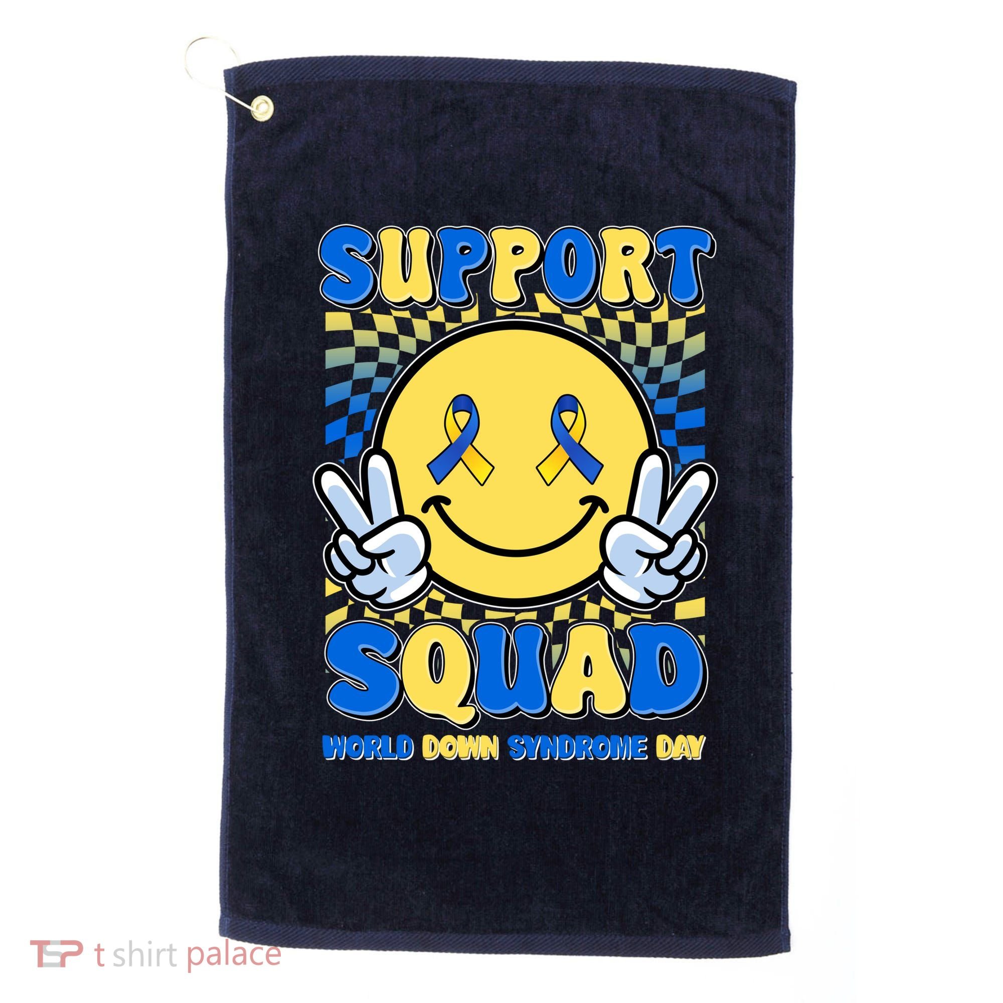 Support Squad World Down Syndrome Day Retro Smiley Emoji Golf Towel