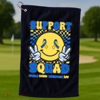 Support Squad World Down Syndrome Day Retro Smiley Emoji Golf Towel thumb 1