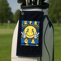 Support Squad World Down Syndrome Day Retro Smiley Emoji Golf Towel thumb 2
