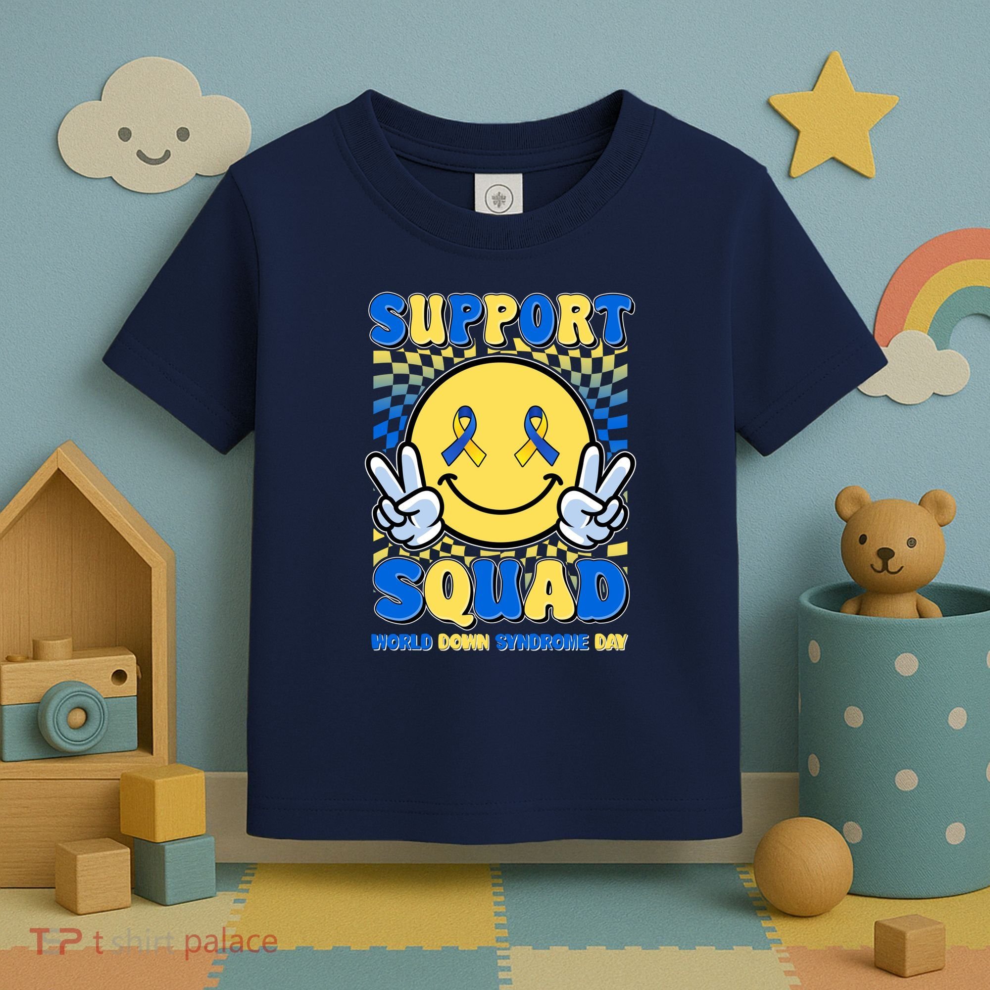 Support Squad World Down Syndrome Day Retro Smiley Emoji Toddler T-Shirt