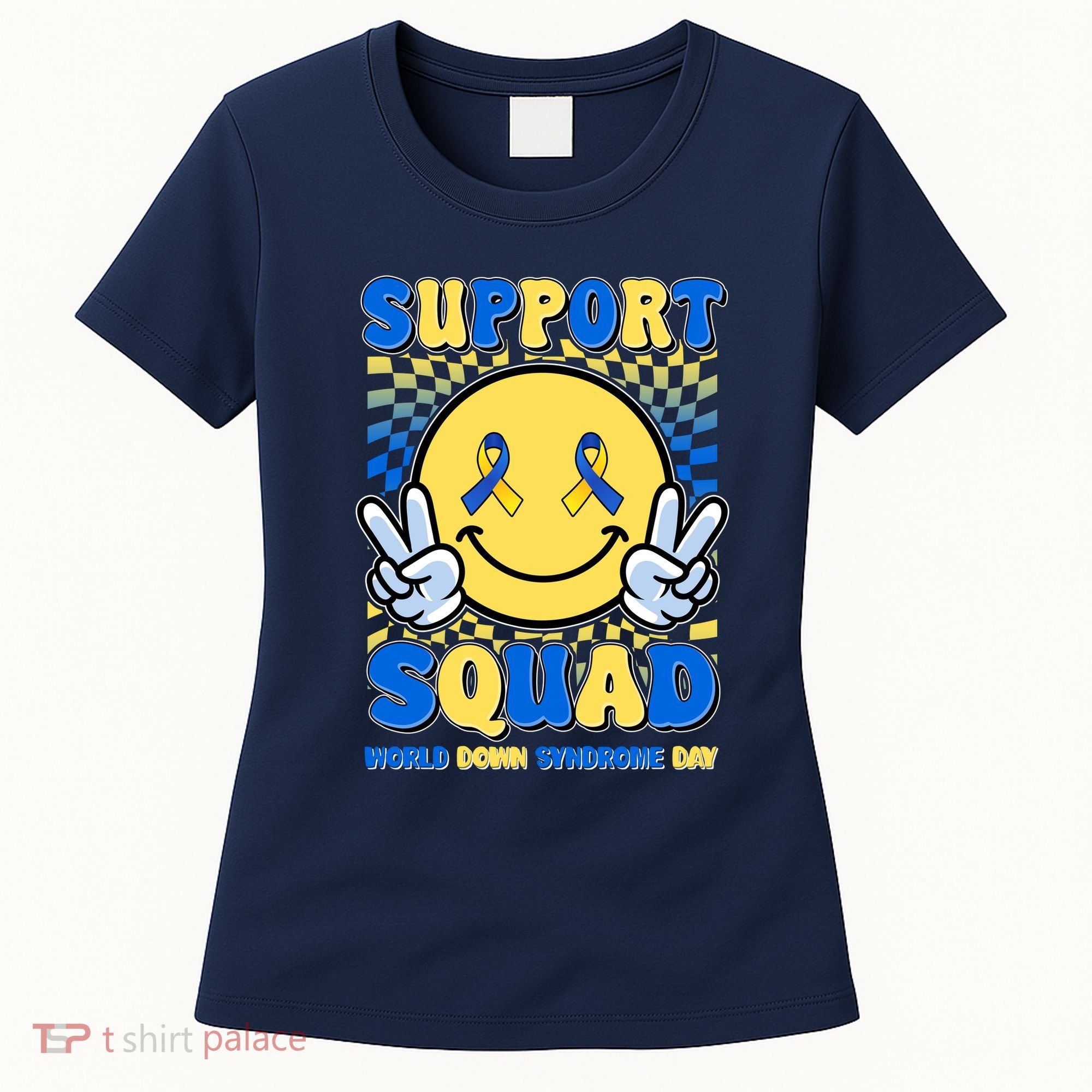 Support Squad World Down Syndrome Day Retro Smiley Emoji Women's T-Shirt