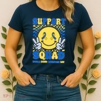 Support Squad World Down Syndrome Day Retro Smiley Emoji Women's T-Shirt thumb 2