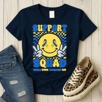 Support Squad World Down Syndrome Day Retro Smiley Emoji Women's T-Shirt thumb 3