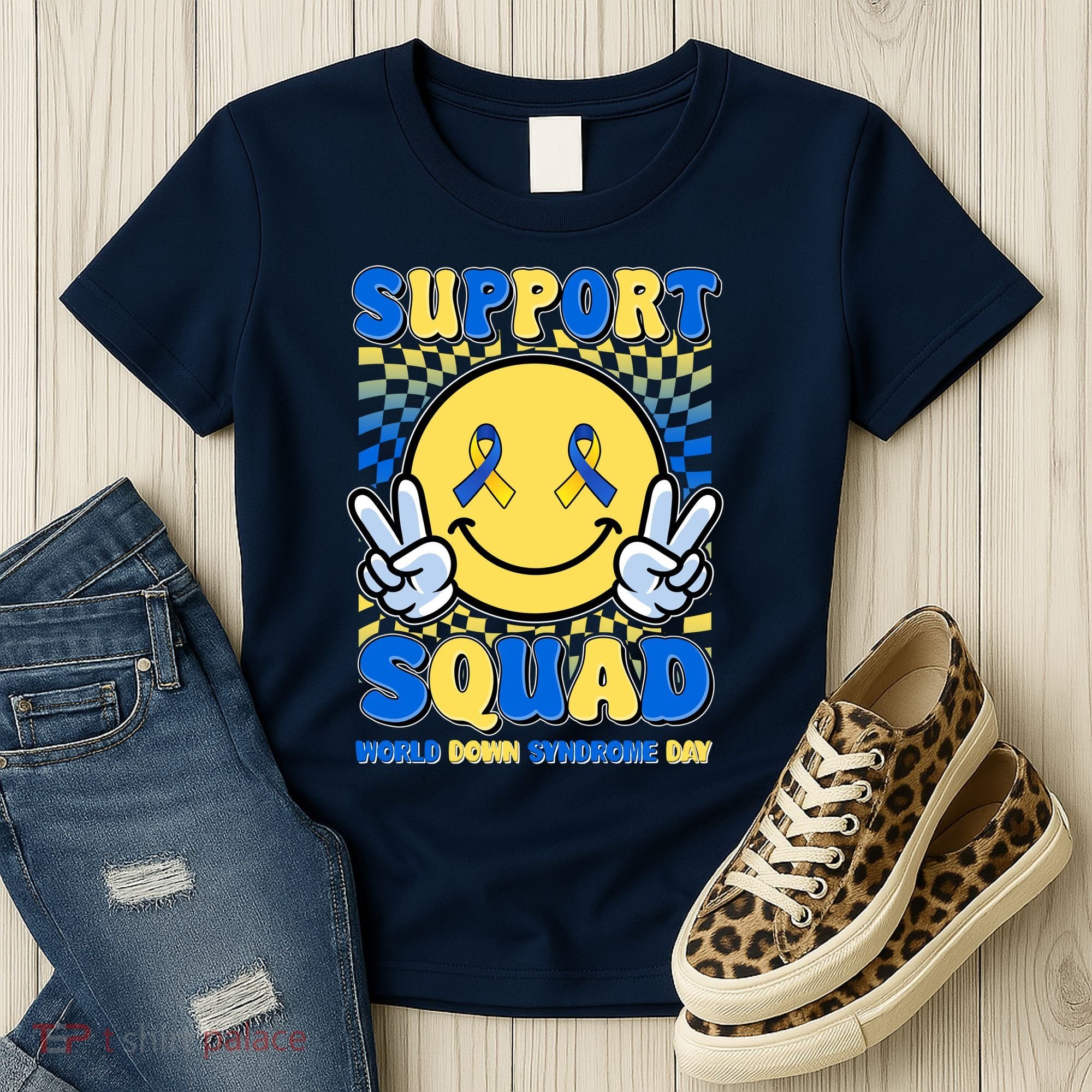 Support Squad World Down Syndrome Day Retro Smiley Emoji Women's T-Shirt
