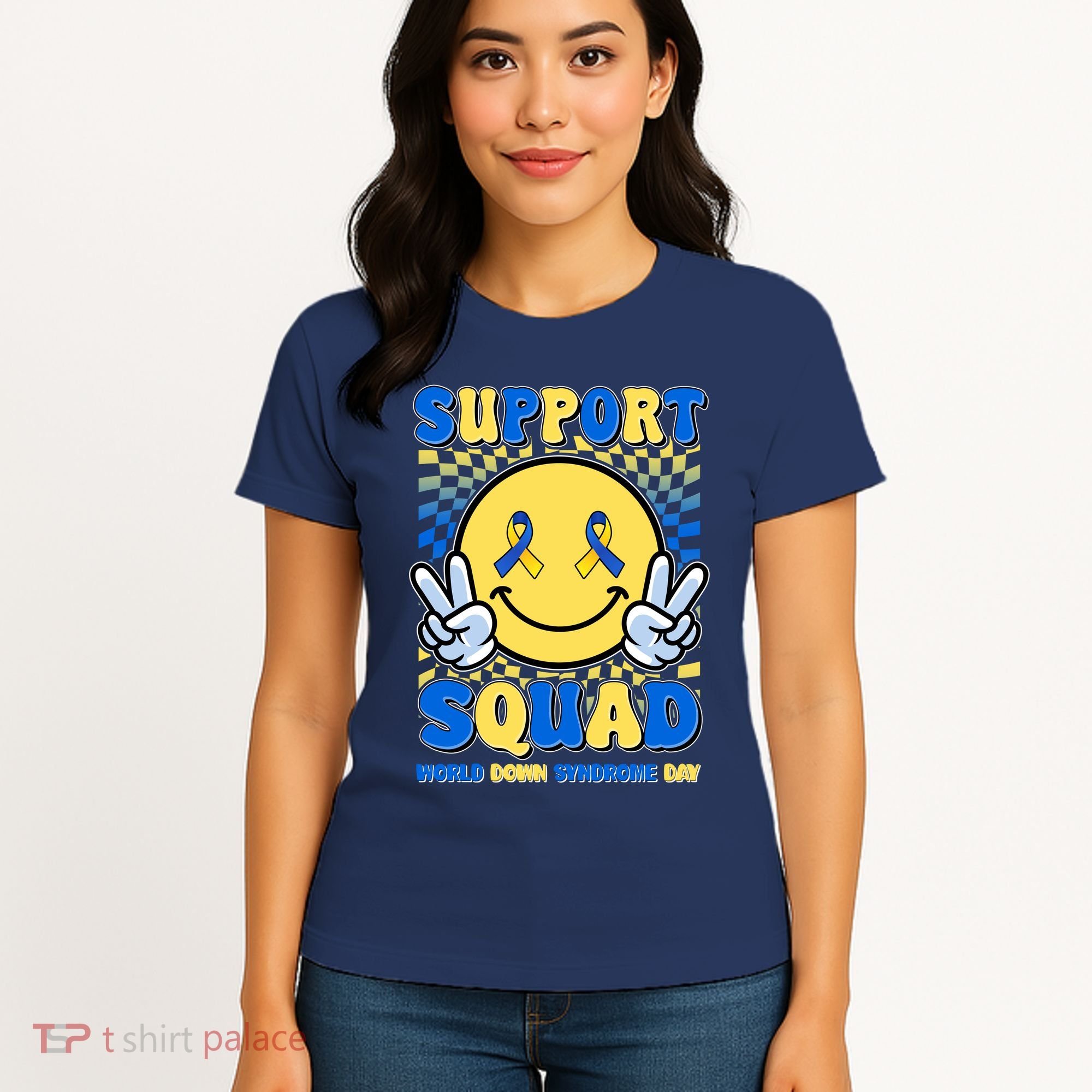 Support Squad World Down Syndrome Day Retro Smiley Emoji Women's T-Shirt