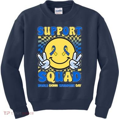 Support Squad World Down Syndrome Day Retro Smiley Emoji Kids Sweatshirt