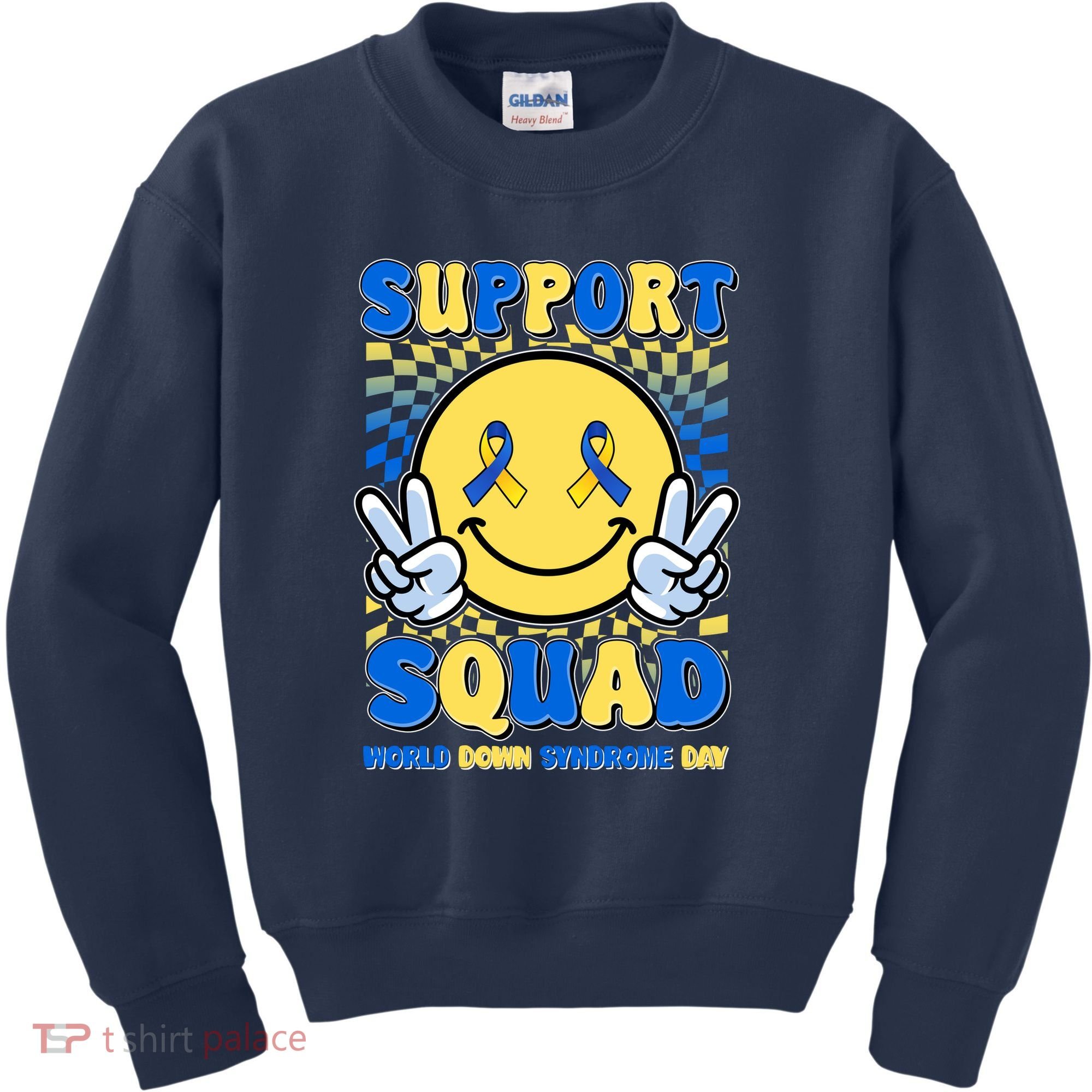 Support Squad World Down Syndrome Day Retro Smiley Emoji Kids Sweatshirt