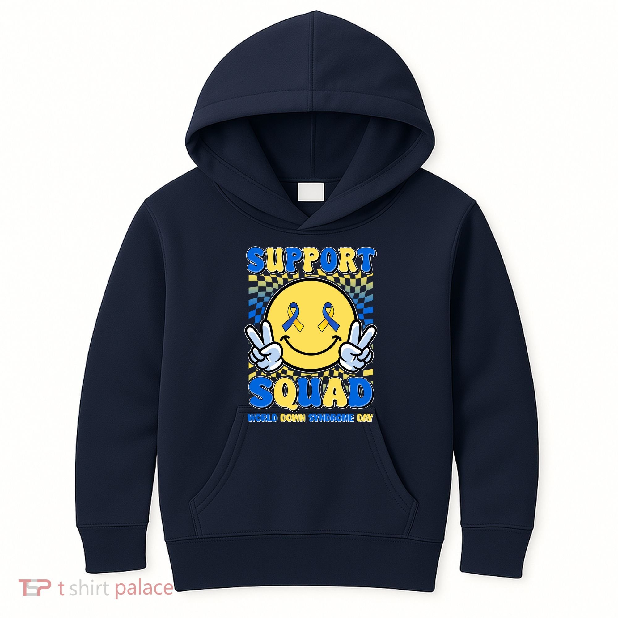 Support Squad World Down Syndrome Day Retro Smiley Emoji Kids Hoodie