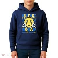 Support Squad World Down Syndrome Day Retro Smiley Emoji Kids Hoodie thumb 4