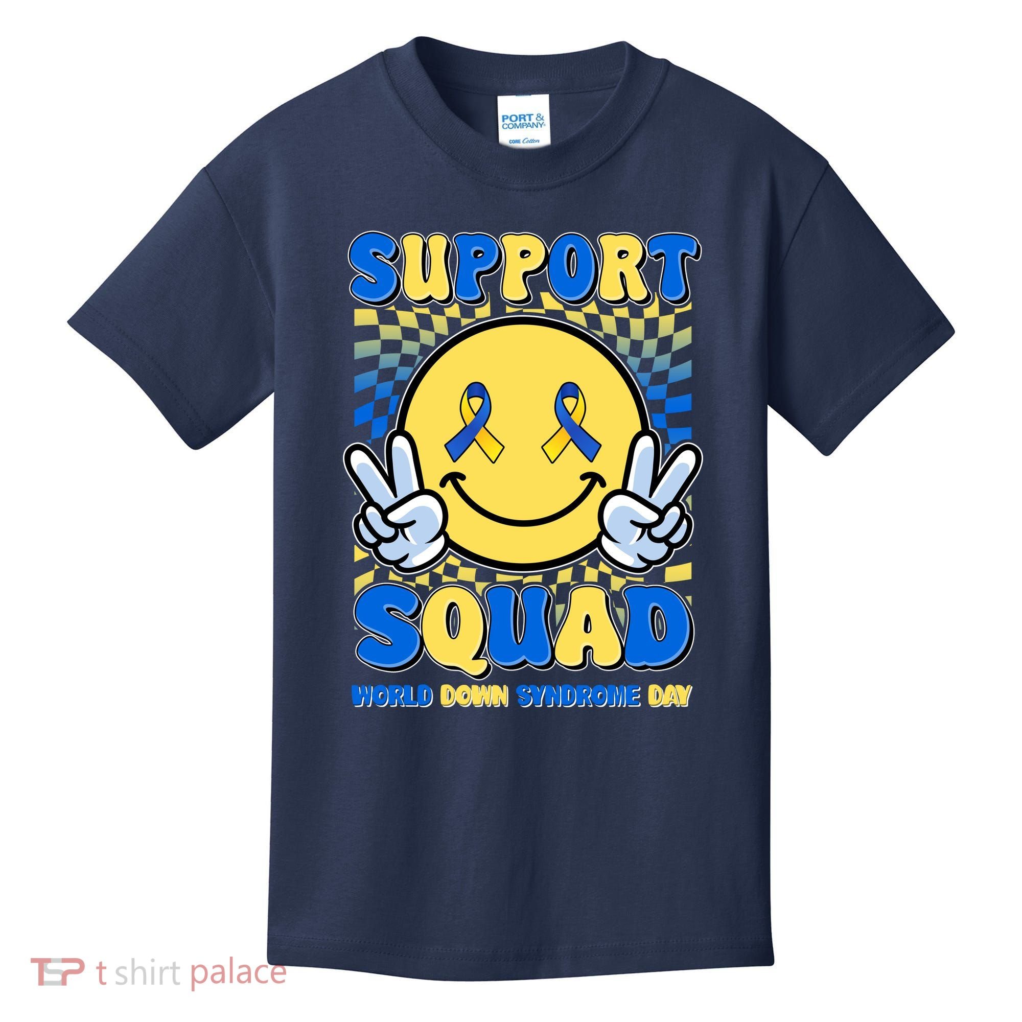 Support Squad World Down Syndrome Day Retro Smiley Emoji Kids T-Shirt