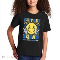 Support Squad World Down Syndrome Day Retro Smiley Emoji Kids T-Shirt thumb 2