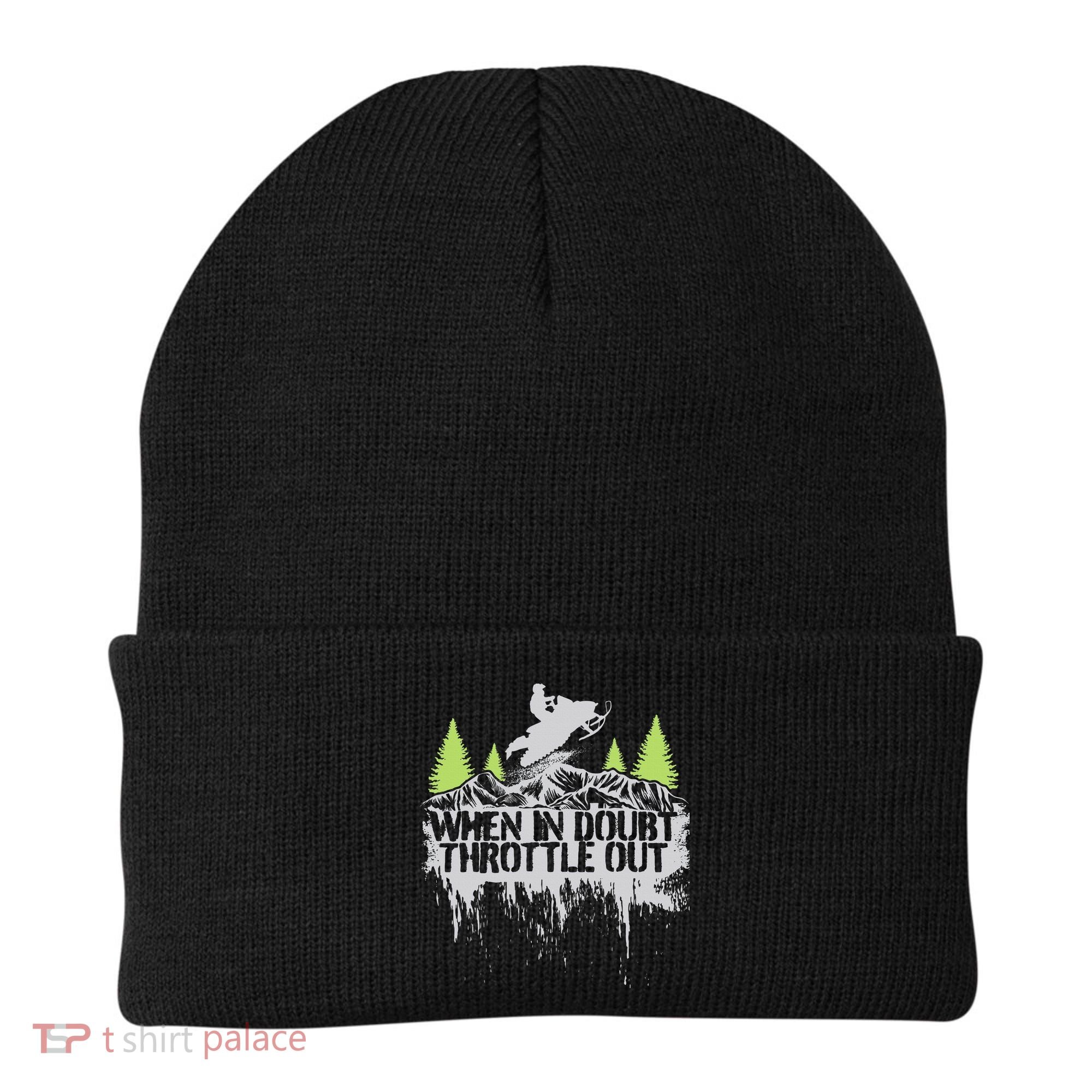 Snowmobile Sled When In Doubt Throttle Out Winter Sports  Beanie