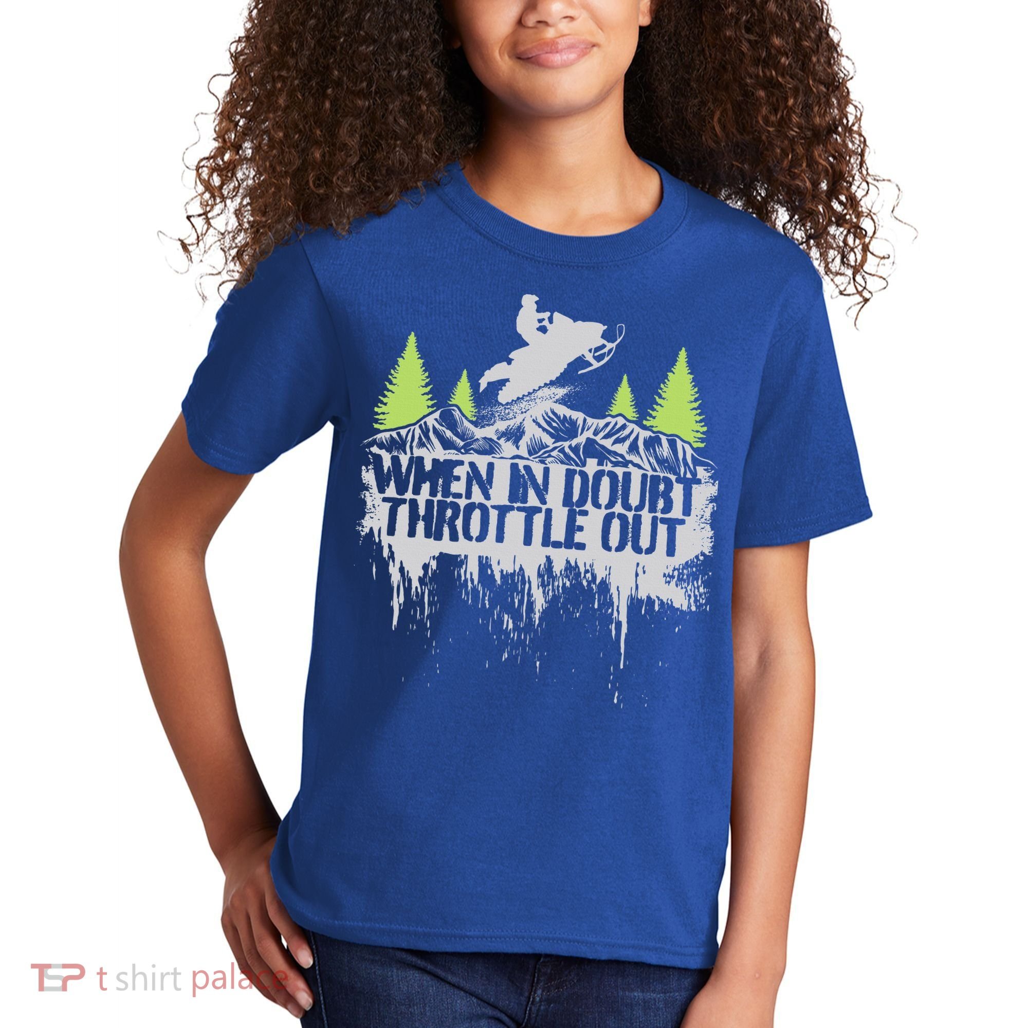 Snowmobile Sled When In Doubt Throttle Out Winter Sports  Kids T-Shirt