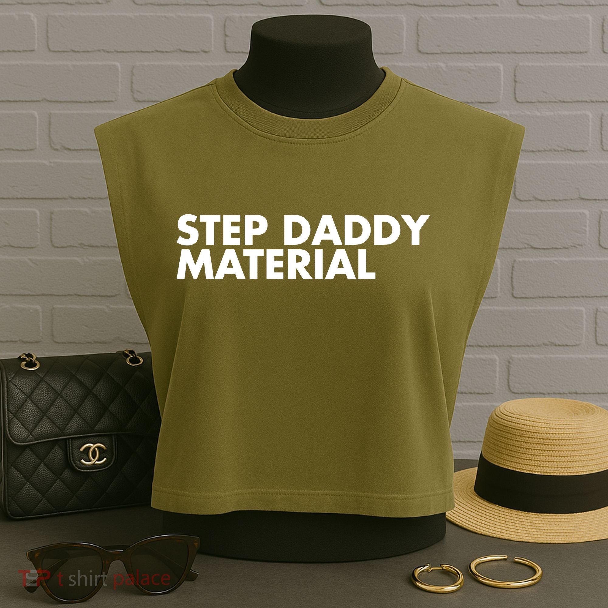 Step Daddy Material Garment-Dyed Women's Muscle Tee