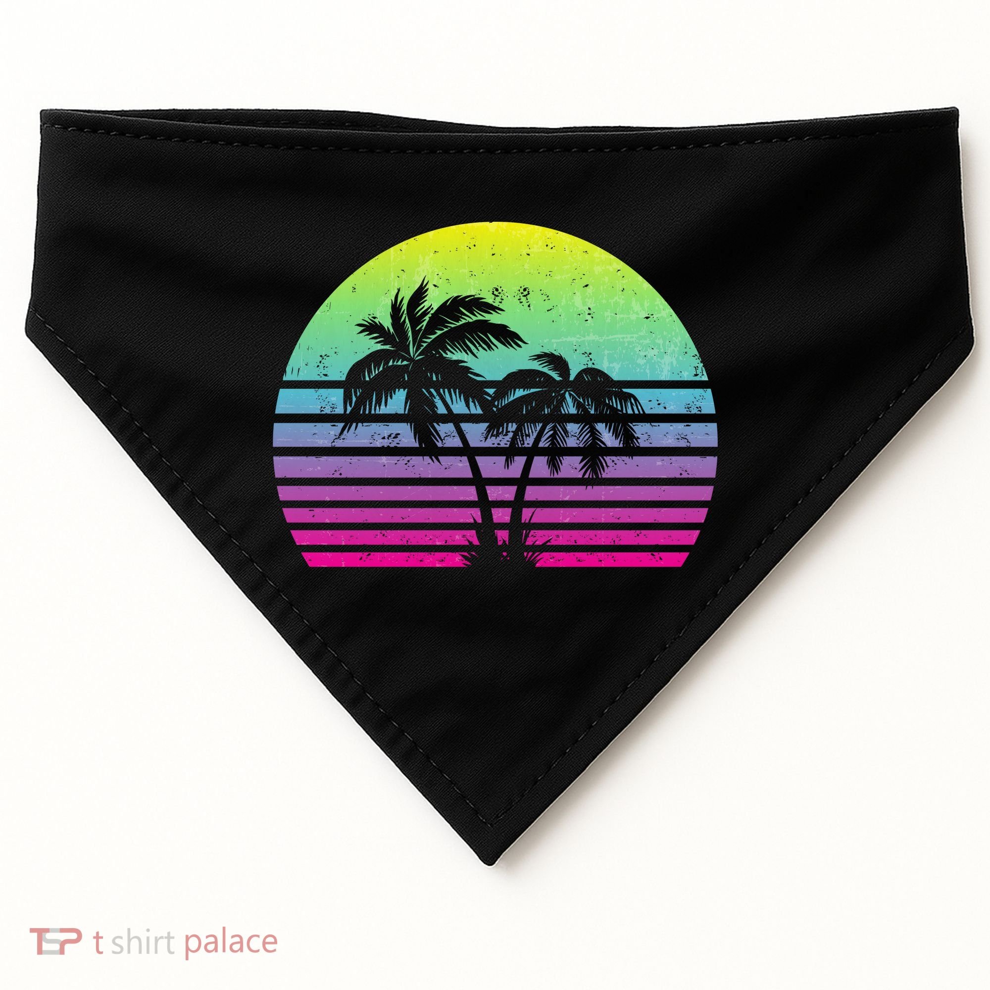 Summertime Synthwave Sunset With Palms USA-Made Doggie Bandana