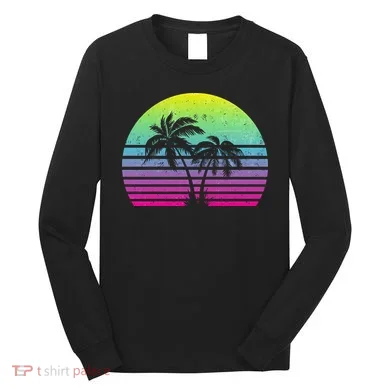 Summertime Synthwave Sunset With Palms Long Sleeve Shirt