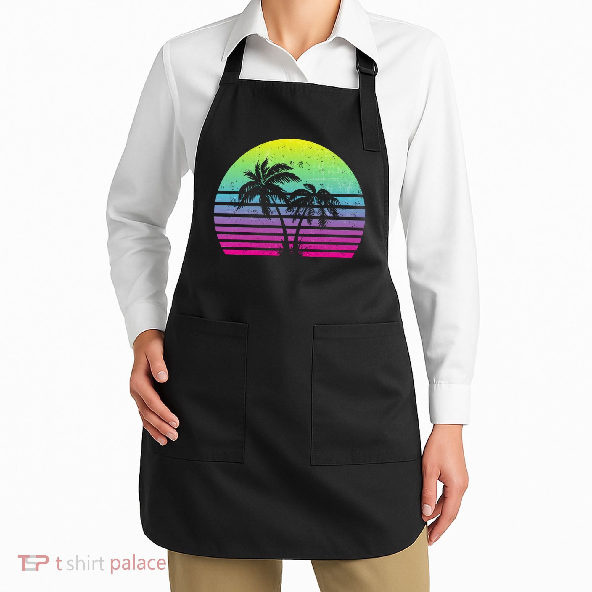 Summertime Synthwave Sunset With Palms Apron