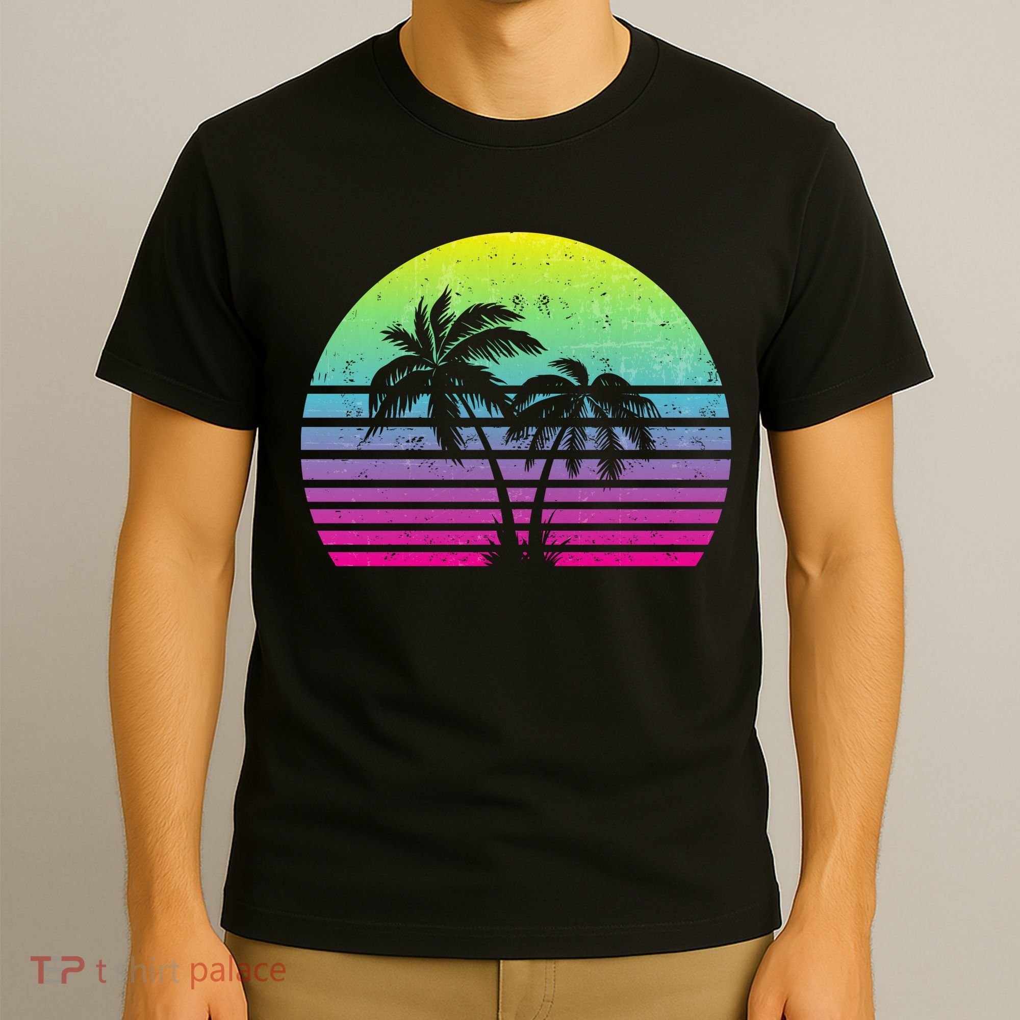 Summertime Synthwave Sunset With Palms T-Shirt