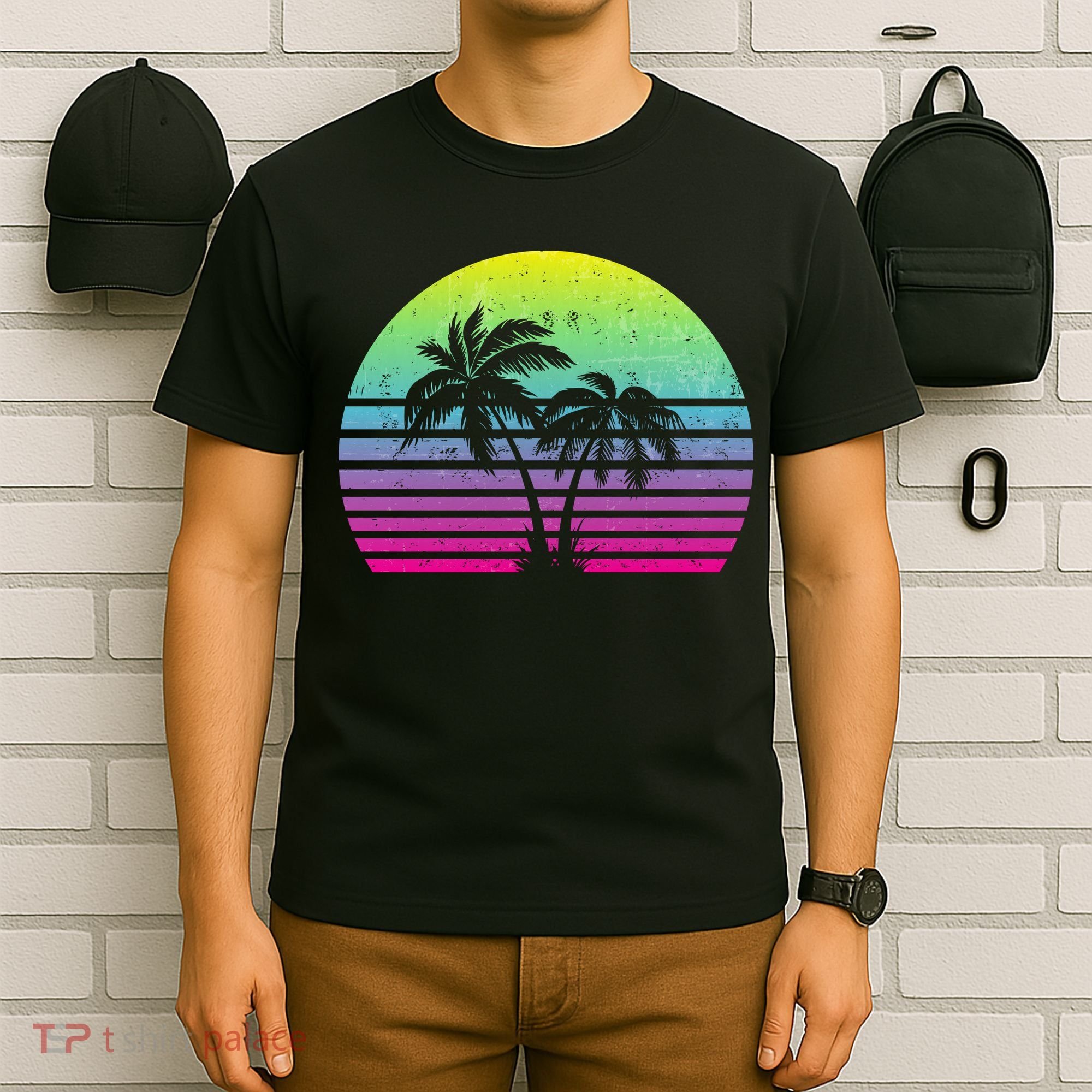 Summertime Synthwave Sunset With Palms T-Shirt