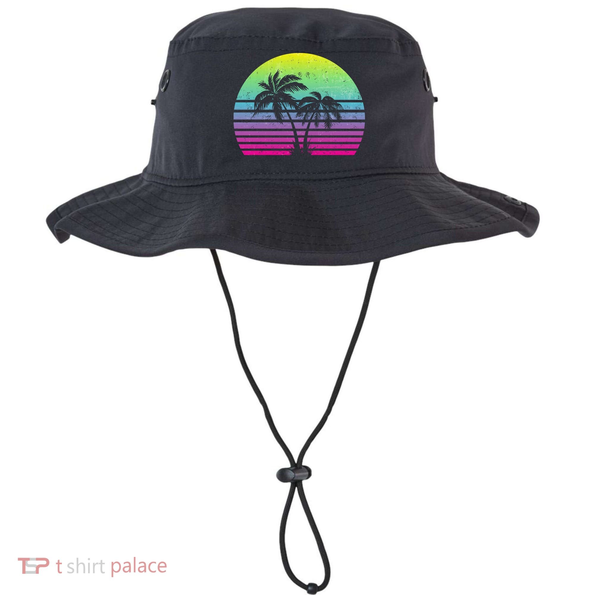 Summertime Synthwave Sunset With Palms Bucket Hat