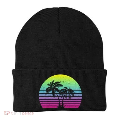 Summertime Synthwave Sunset With Palms Beanie