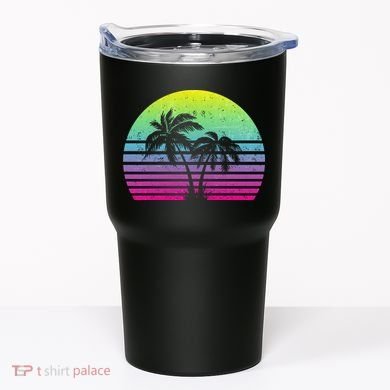 Summertime Synthwave Sunset With Palms Tumbler
