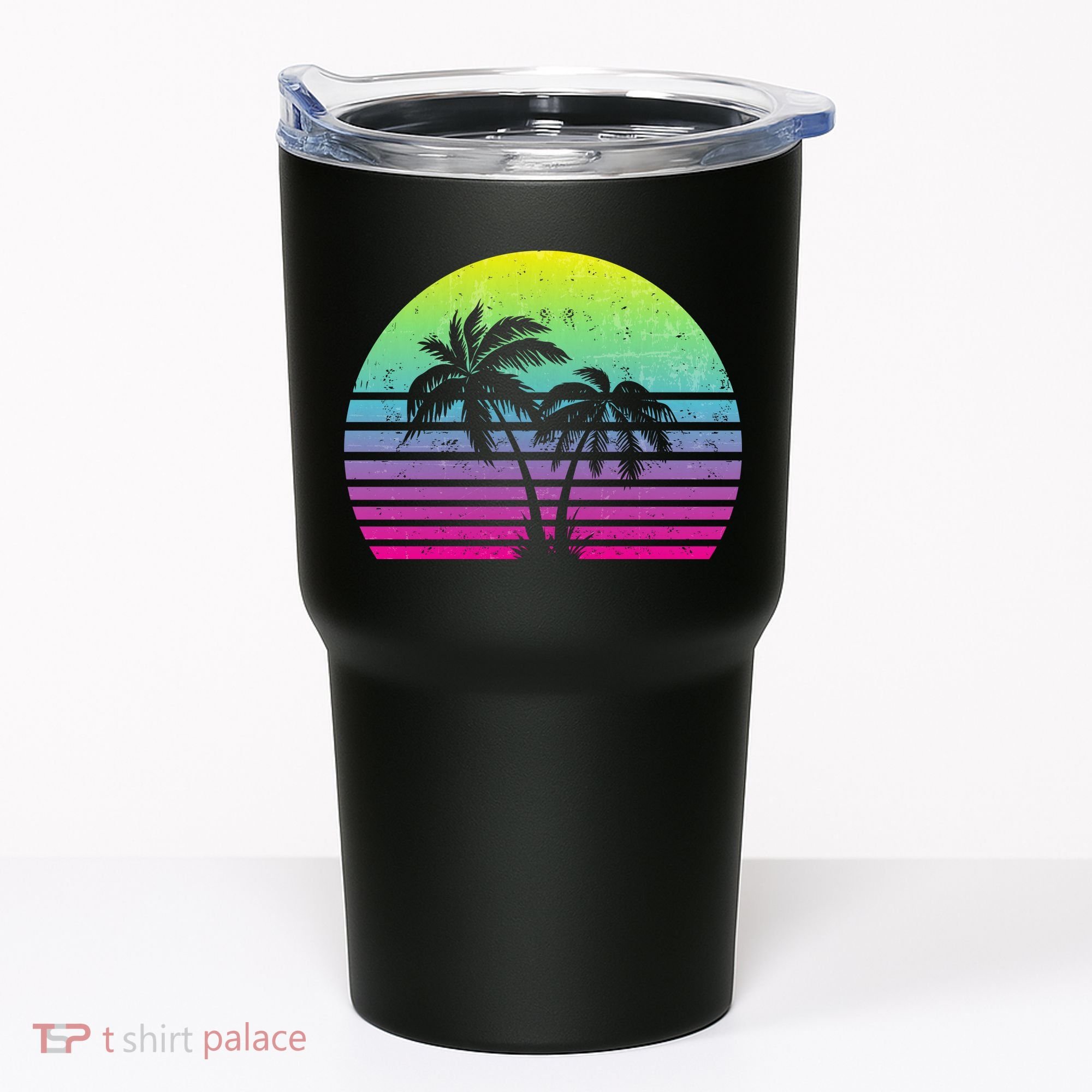 Summertime Synthwave Sunset With Palms Tumbler