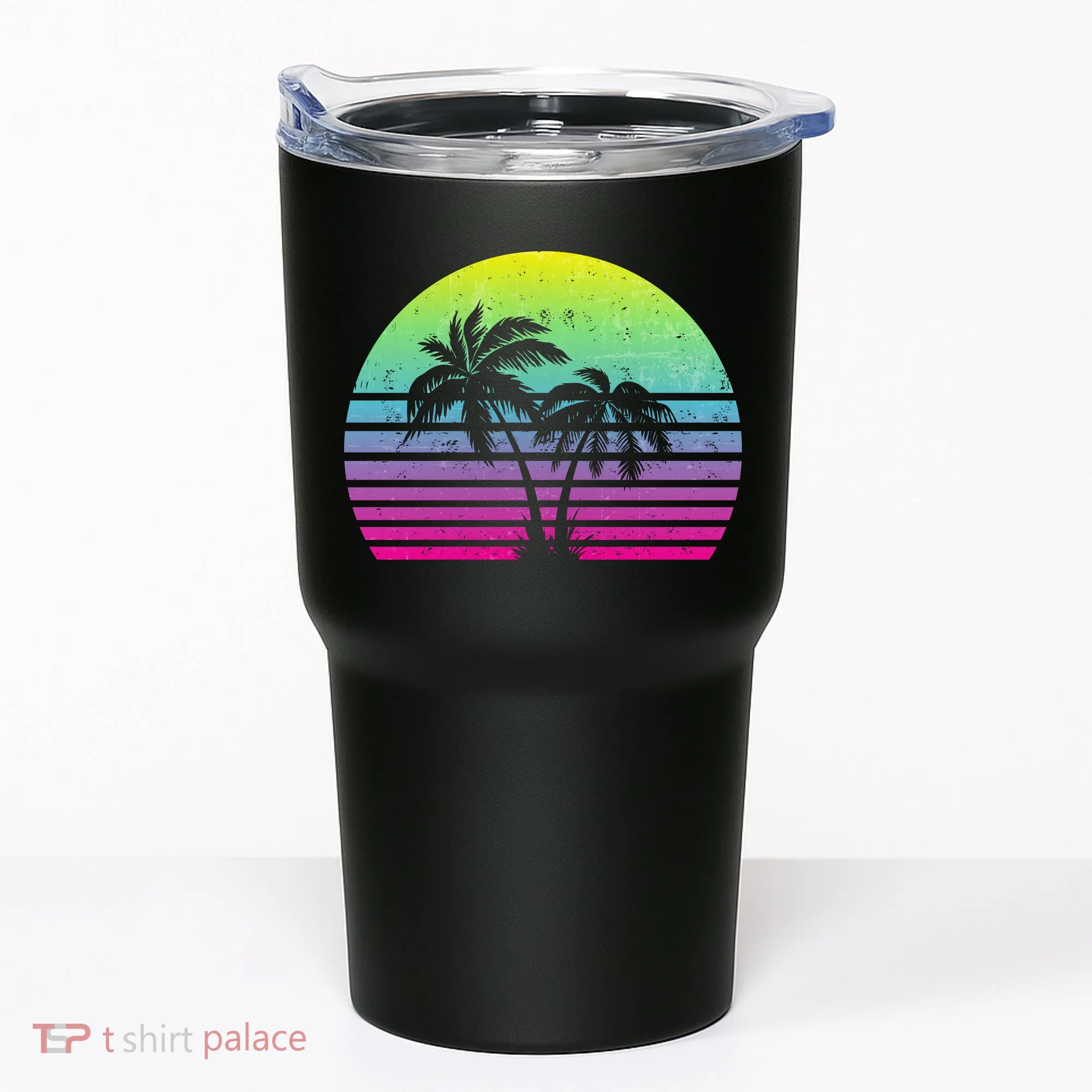 Summertime Synthwave Sunset With Palms Tumbler