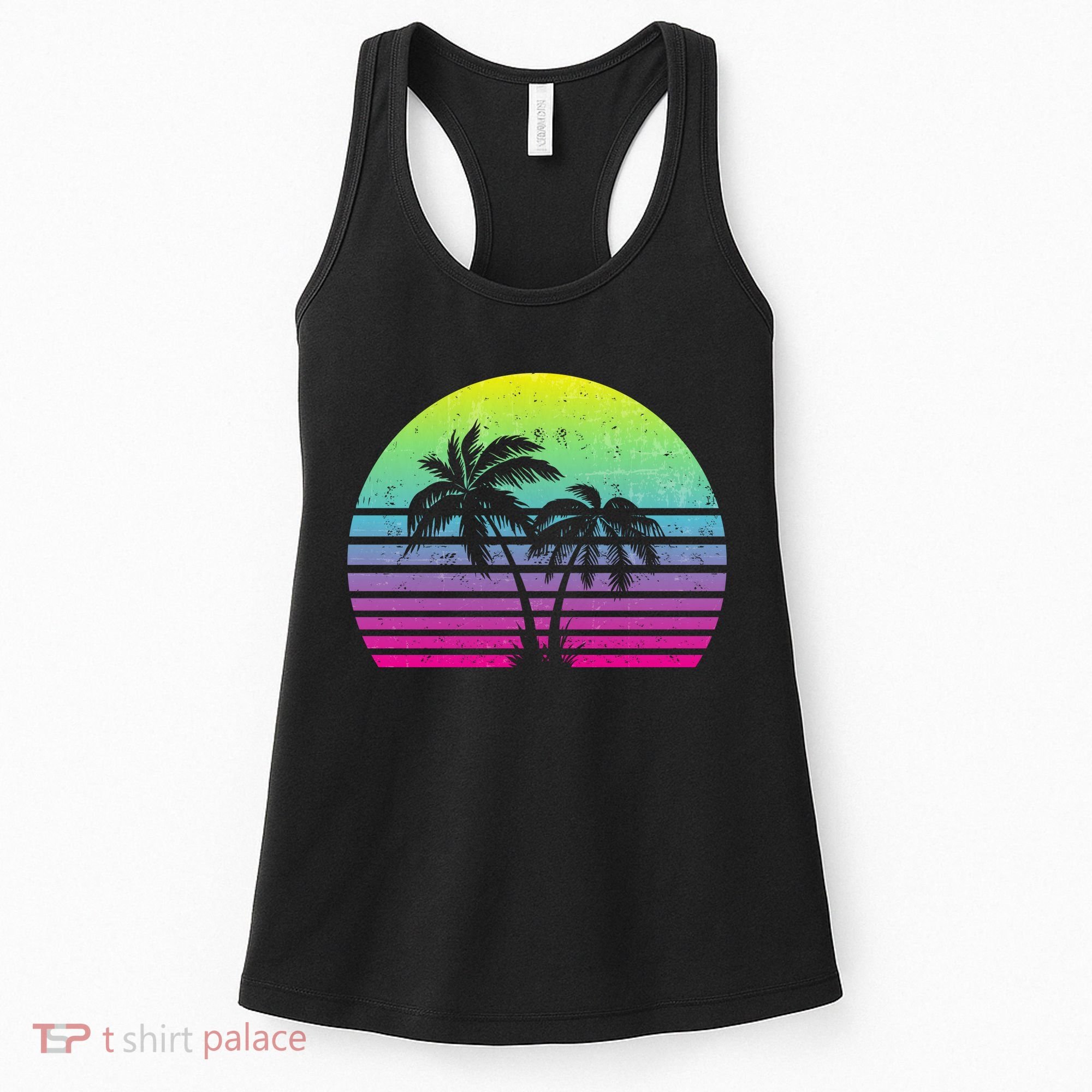 Summertime Synthwave Sunset With Palms Women's Tank Top