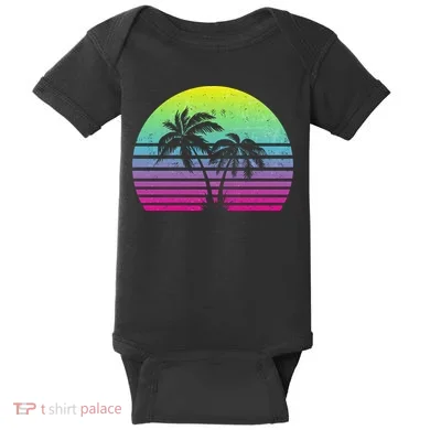 Summertime Synthwave Sunset With Palms Baby Bodysuit