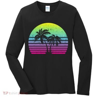 Summertime Synthwave Sunset With Palms Women's Long Sleeve Shirt