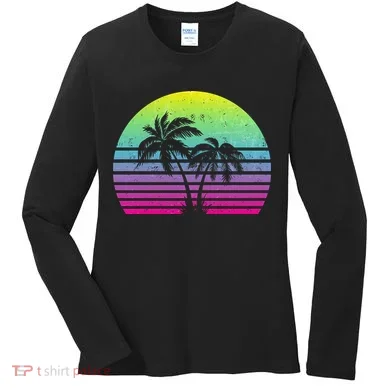 Summertime Synthwave Sunset With Palms Women's Long Sleeve Shirt
