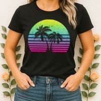 Summertime Synthwave Sunset With Palms Women's T-Shirt thumb 2