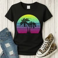 Summertime Synthwave Sunset With Palms Women's T-Shirt thumb 3